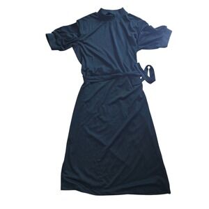 Who What Wear Black Mock Neck Midi Dress Puff Sleeve Tie Belt Womens New No Tags